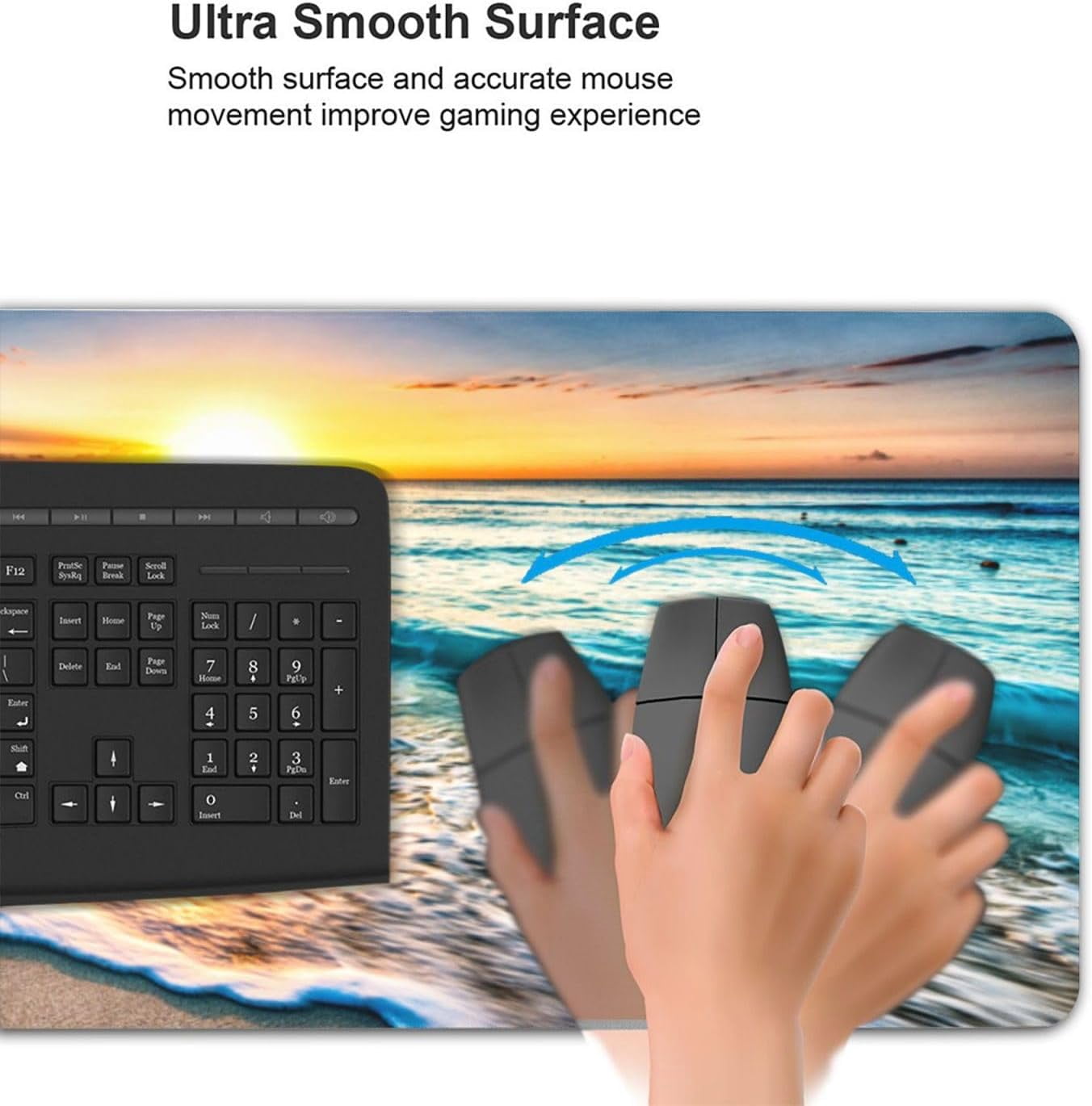 Blue Beach Ocean Gaming Mouse Pad Desk Mat XXL 35.4×15.7 Inch Sunrise Sunset Sea Extended Mousepad 40X90cm with Non-Slip Rubber Base Stitched Edge Large Desk Pad for Gamer Office Home Work
