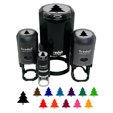 Pine Tree Cartoon Self-Inking Rubber Stamp Ink Stamper - Black Ink - Mini 1/2 Inch
