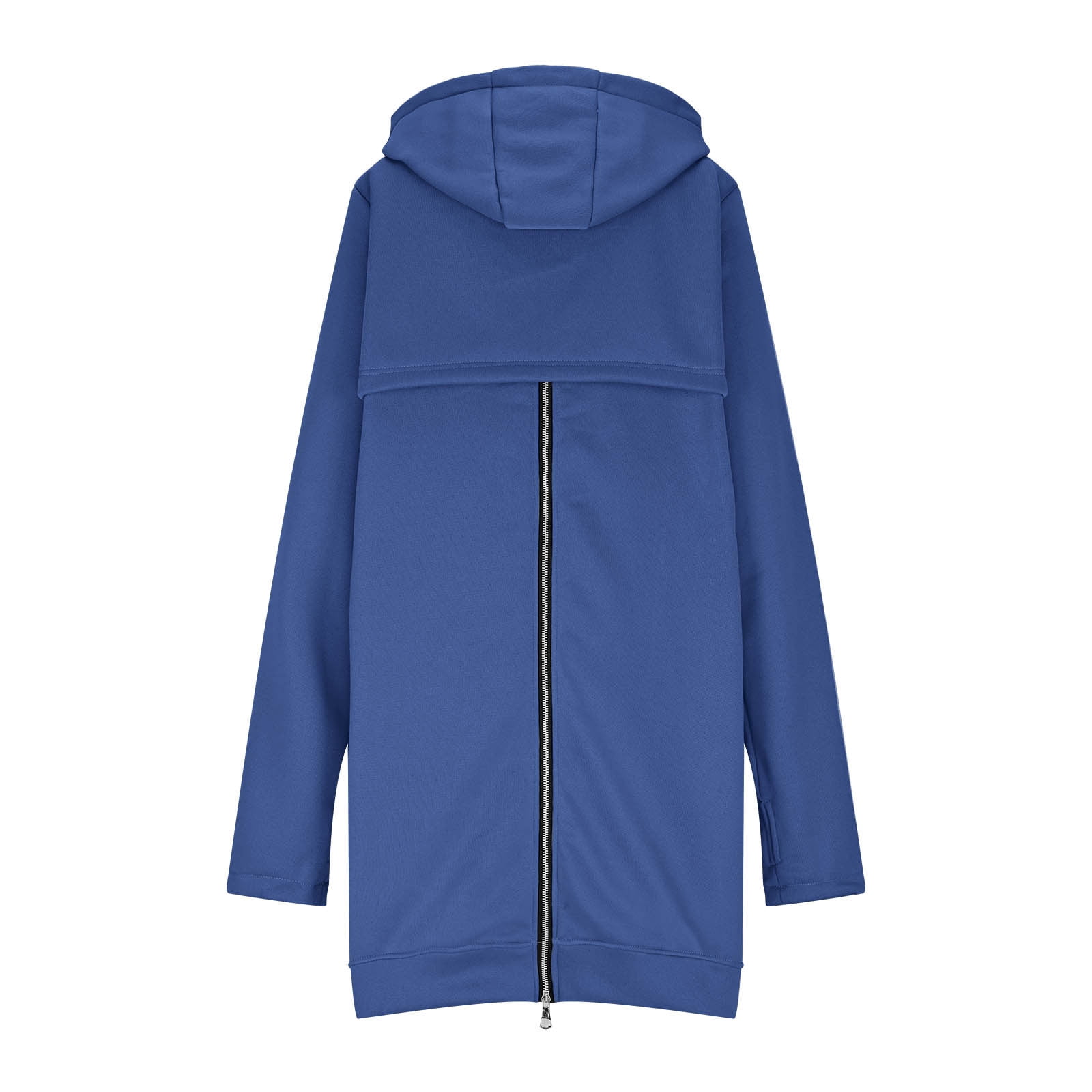 Maxi Hoodie with Thumb Holes Sevevn Women's Solid Color Jacket Fleece Casual Zipper Long Sleeve Pocket Hooded Long Sweater Blue L
