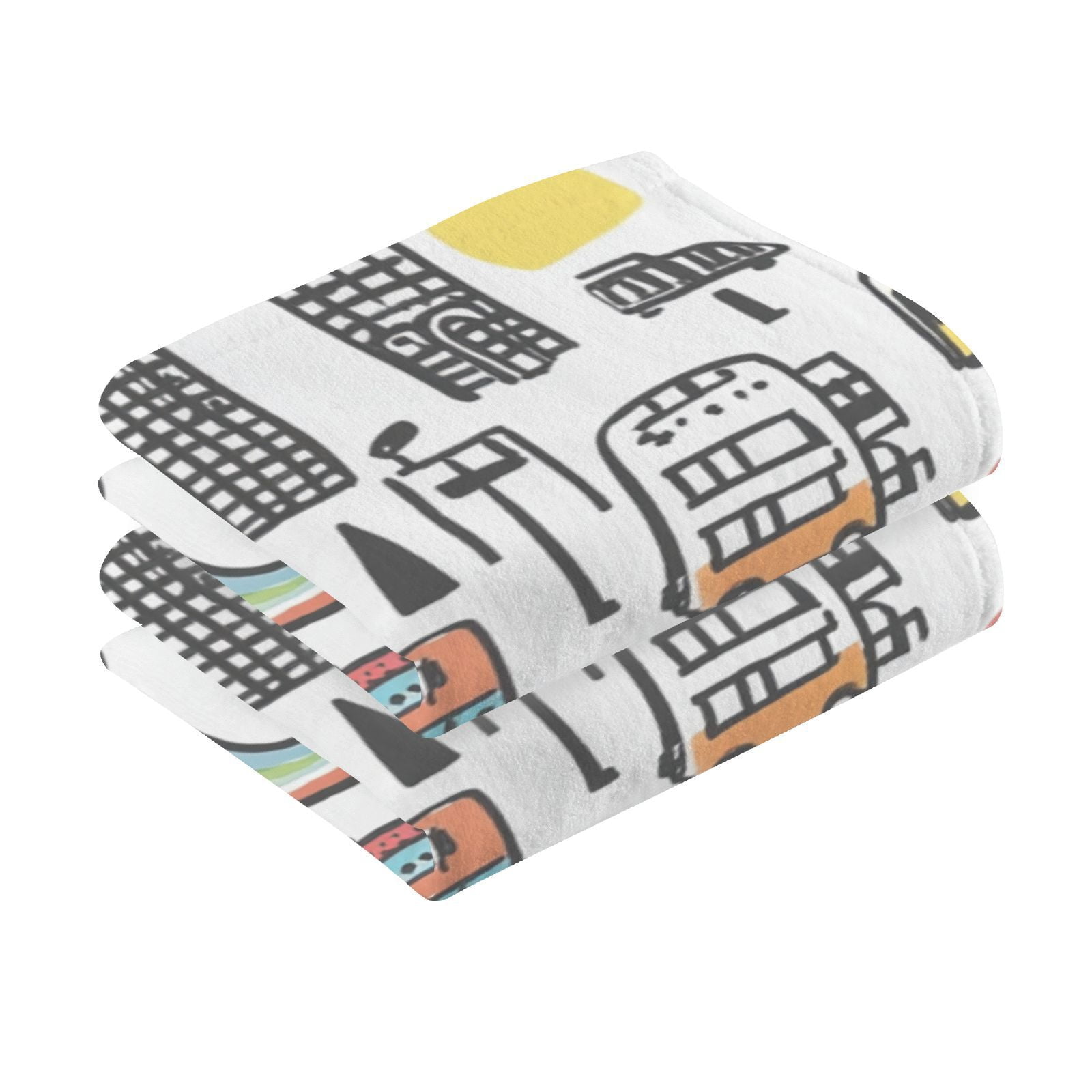 Cars and Rainbows Doodle Hand Towels Cotton Bath Towels Large Face Towels Absorbent for Bathroom 2 Packs