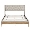 thumbnail image 3 of Upholstered Platform Bed with Rubber Wood Legs,No Box Spring Needed, Linen Fabric,Full Size-Beige, 3 of 9