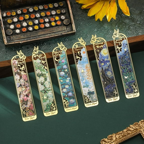6 Pieces Metal Clip Bookmarks for Women, Golden Hollow Butterfly Bookmark Monet Oil Painting Theme Book Mark Birthday Funny Art Gifts for Book Lovers Writers Readers Children Teens Men