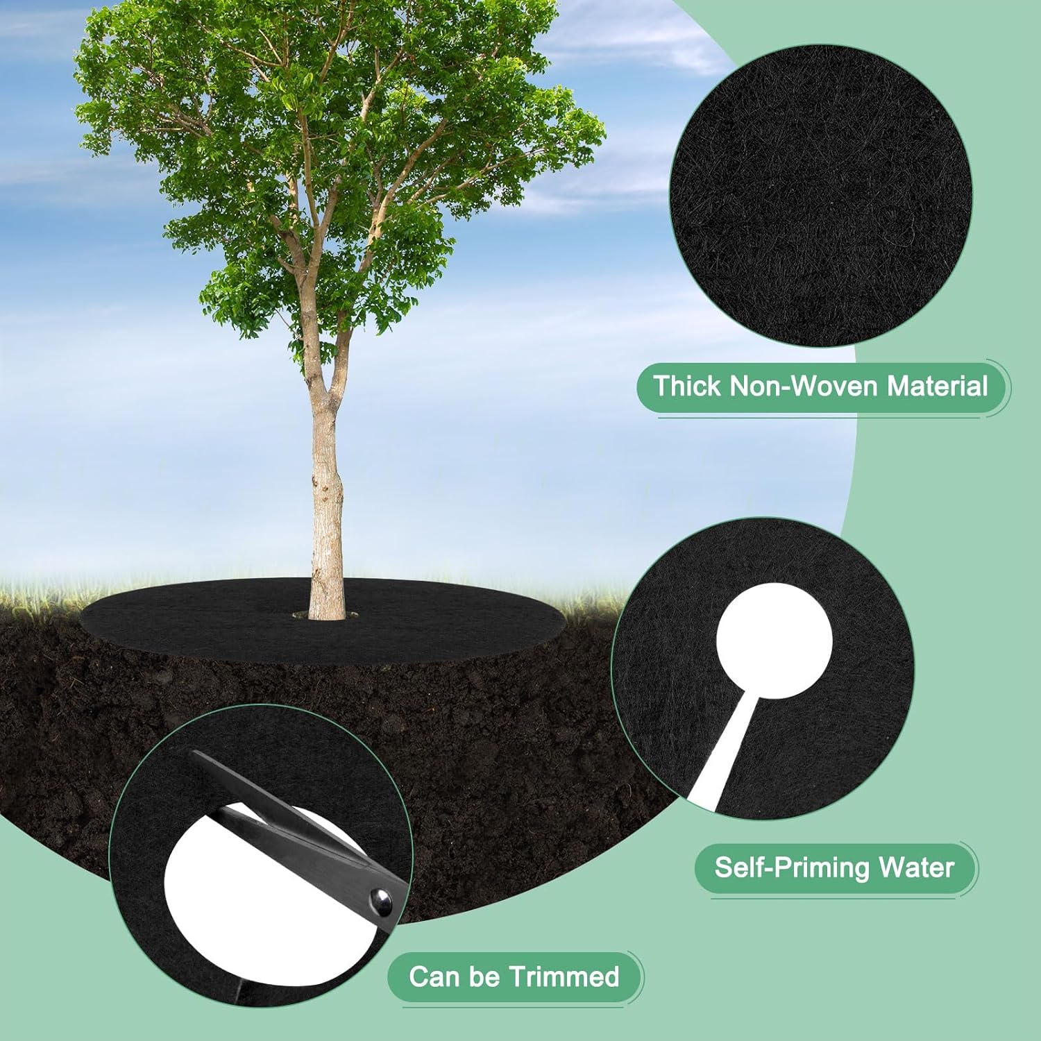 4 Pack Non-Woven Tree Mulch Ring 24.4 Inch, NOGIS Round Mulch Ring Tree Protector Mat with 16 Garden Stakes, Reusable Heavy Duty Weed Barrier Fabric for Weed Control Root Protection