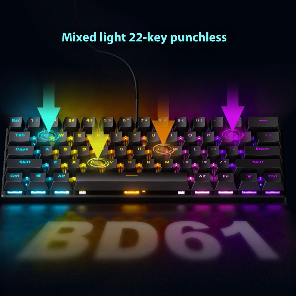 LED Mechanical Keyboard Hot Swappable Gaming Keyboard Corded Keyboard 61 Gaming Keyboard for Computer Laptop