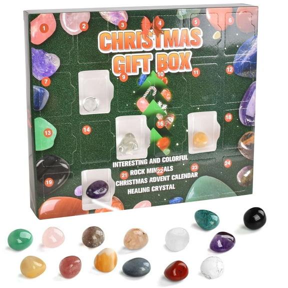 Gustave Crystal Advent Calendar 2024, 24 Days Natural Healing Crystal Gemstones Rocks Christmas Countdown Calendar Gemstone Collection Xmas Gifts for Adults Kids Girls Boys