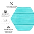 thumbnail image 3 of Honeii Turquoise Wooden Print Leather Coaster Set of 4, Ideal for Safeguarding Your Furniture from Drinks Spills and Effortless Cleanup-Hexagon, 3 of 6