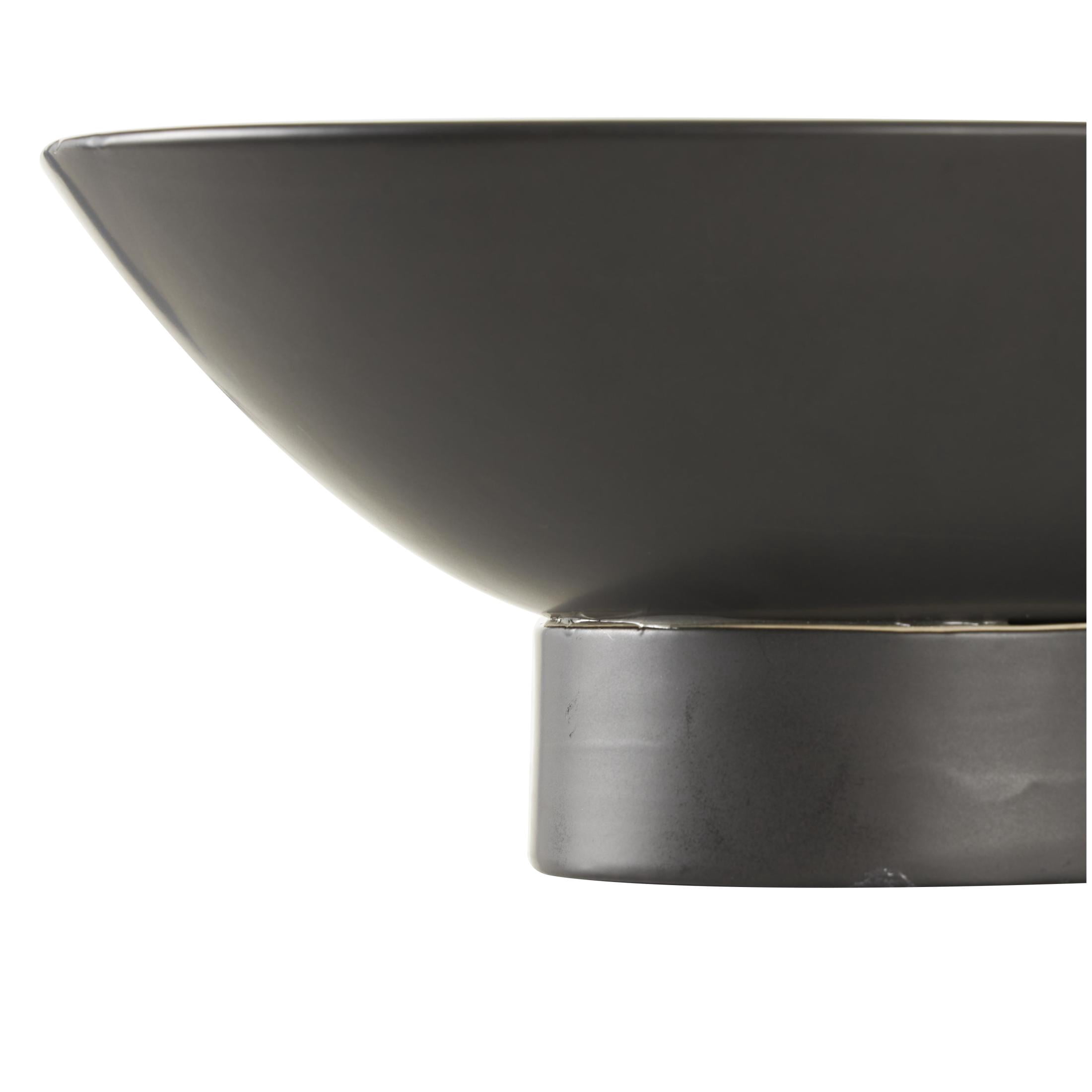 DecMode 16" Round Wide Black Ceramic Decorative Bowl with Elevated Base