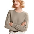 thumbnail image 2 of Crewneck Sweater for Women Long Sleeve Warm Soft Lightweight Knit Pullover Light Brown 2XL, 2 of 9