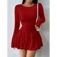 thumbnail image 5 of Female Long Sleeve Corset Mini Dress Ruffle Hem Short Party Club Dresses Red XS, 5 of 9
