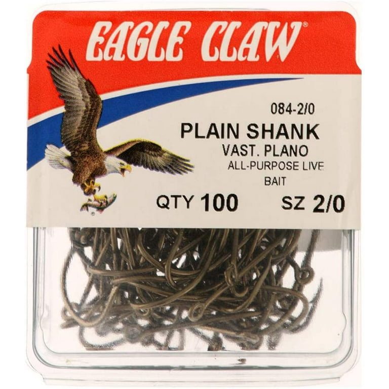 Eagle Claw 84-2-0 Plain Shank Size 2 by 0 Ringed Eye Hooks, Bronze - Pack  of 100