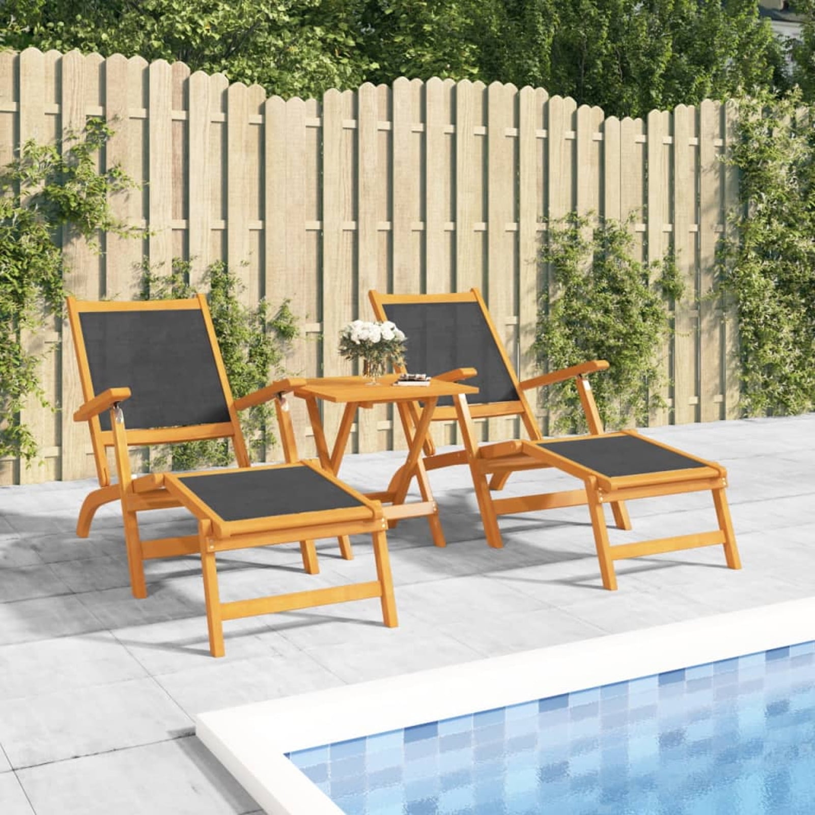 Htovila Patio Deck Chairs with Table Solid Wood Acacia and Textilene