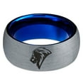 thumbnail image 2 of Tungsten Pride King Leo Lion Band Ring 8mm Men Women Comfort Fit Blue Dome Brushed Gray Polished, 2 of 4