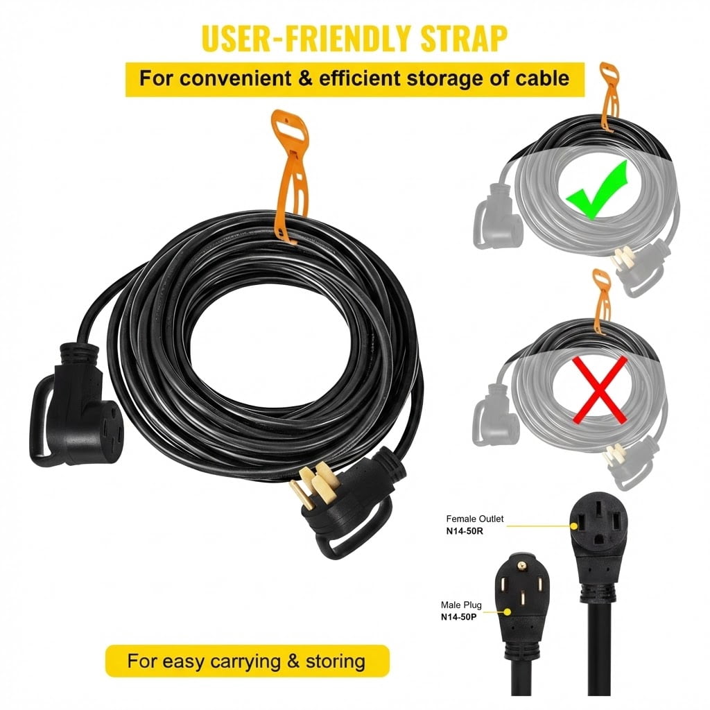 50ft Heavy Duty Generator Extension Cord 50A 125/250V With N14-50P Plug