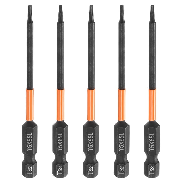 Uxcell 5pcs T6 Torx Head Screwdriver Bit 4" Long 1/4" Hex Shank Magnetic Tamper Proof 6 Point Star Screw Driver Black Phosphate