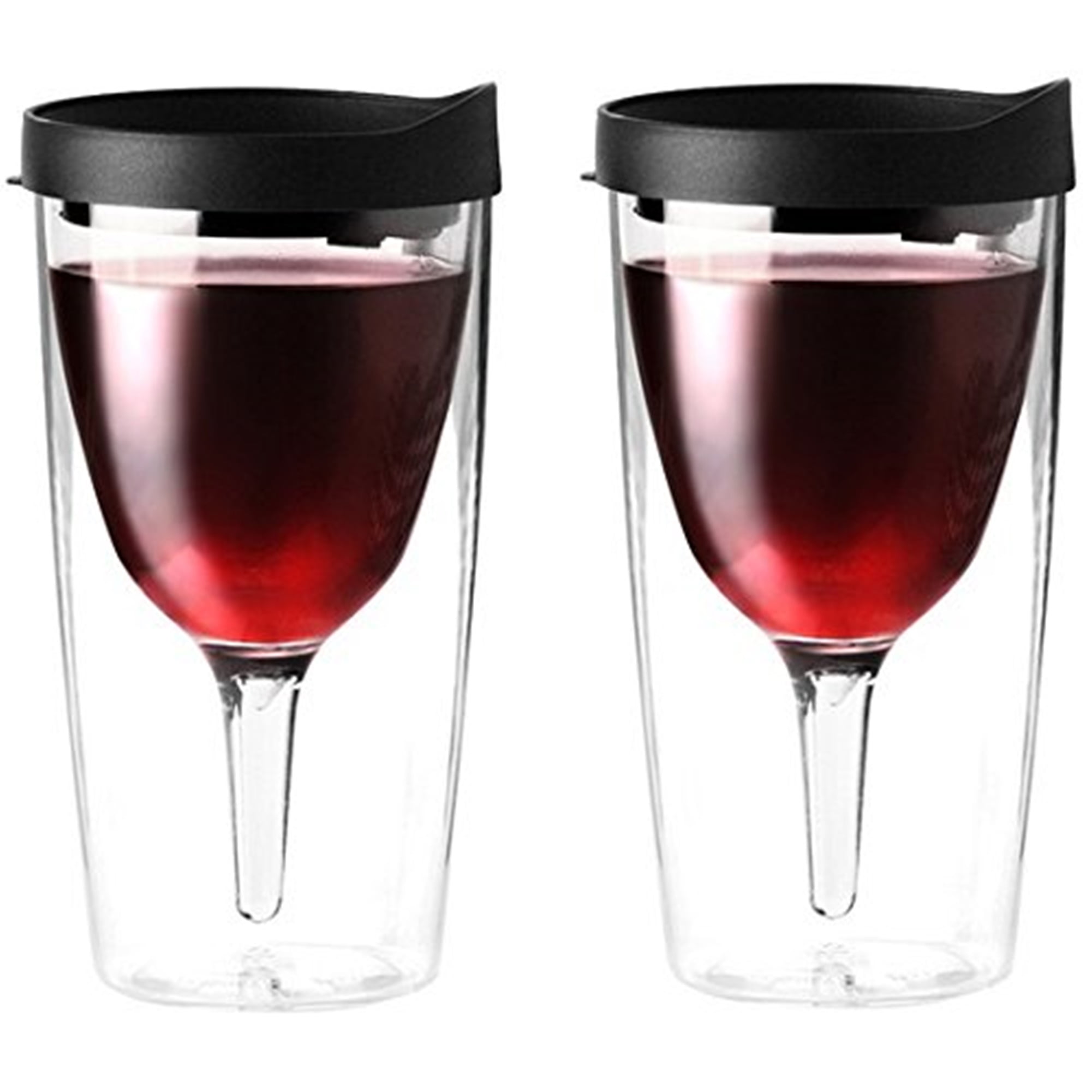 Vino2Go Double Wall Insulated Acrylic Wine Cup Tumbler with Black Slide