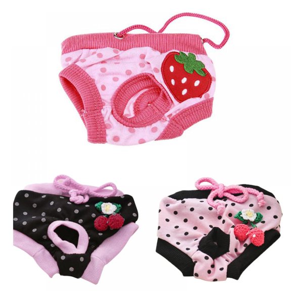 3 Pack Reusable Washable Strawberry Dog Pet Diapers Cover Up Sanitary Panties for Small Medium Female Girl Dogs Puppy in Spring Summer Autumn