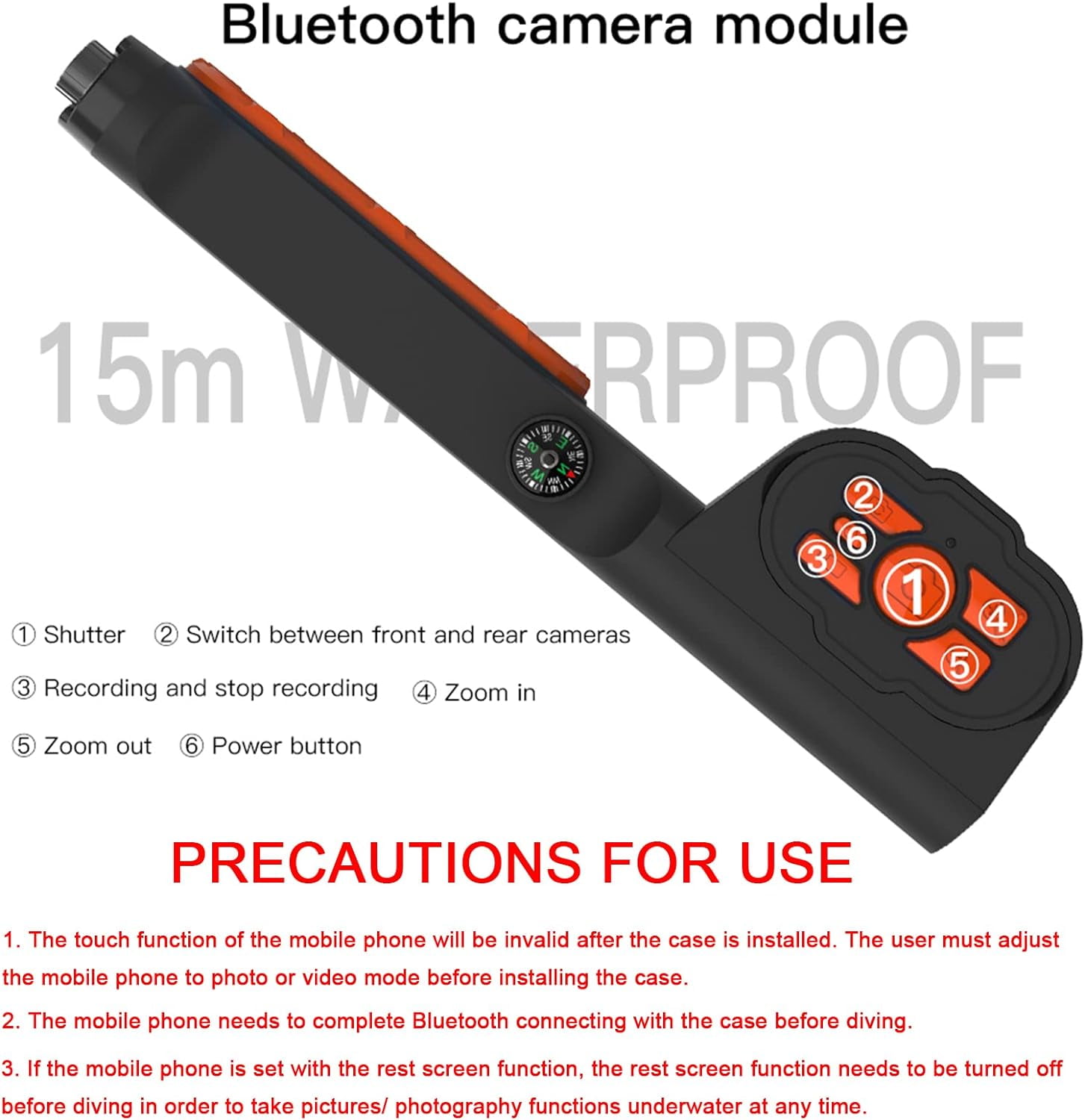 New Updated Extreme Waterproof Underwater Diving, Snorkel Phone Case with Bluetooth Remote Control for All iPhone (Max, Plus, S), Samsung, LG, Google, Android Up to 50Ft, 15M with Lanyard Black&Orange