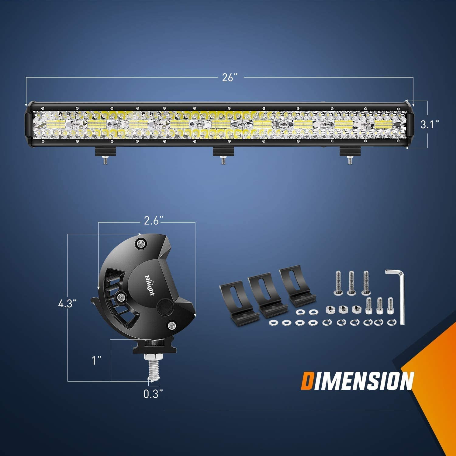 Nilight 26 Inch 540W LED Light Bar Triple Row Flood Spot Combo 50000LM Driving Boat Led Off Road Lights with 12V On/Off 5 Pin Rocker Switch 14 AWG Wiring Harness Kit
