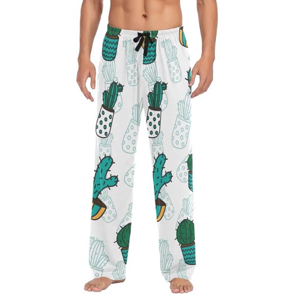 Cartoon Cactus Ghost Pajama Pants, Men's Lounge Pants Light with Drawstring and Pockets, Christmas New Year Birthday Father's Day Gifts, Medium