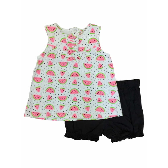 Infant Girls Baby Outfit Watermelon Shirt & Black Bloomers Shorts Set