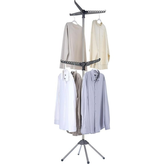 Clothes Drying Rack Foldable, 74.8 inch 2 Tier Laundry Drying Rack with Rotating Clothes Rail for 54 Pieces of Clothes, Space Saving, Indoor, Stainless Steel, Grey and Silver CDR002G01