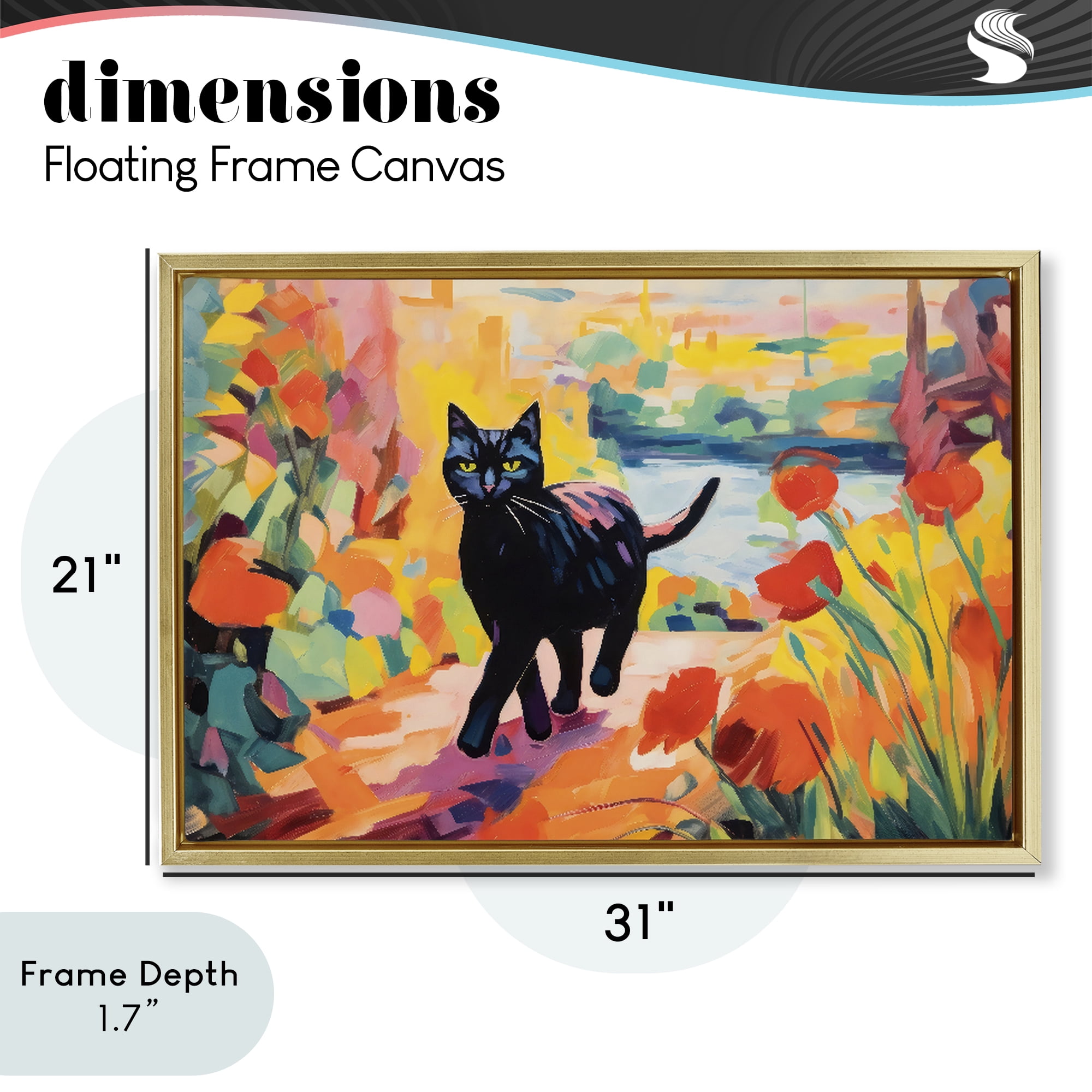 Stupell Industries Sunlit Black Cat in Garden Gold Framed Floater Canvas Wall Art, design by Creative Studio