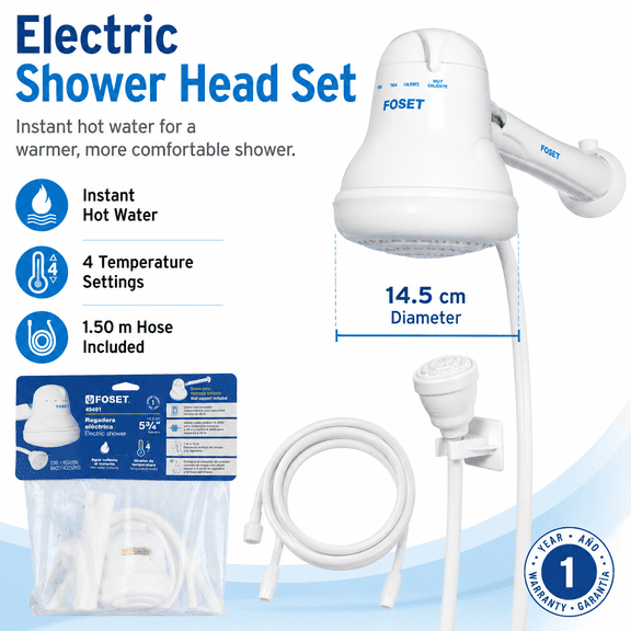 Model 49491 Electric Shower Head with Hand Sprayer, 4 Temperature Settings and Wall Support
