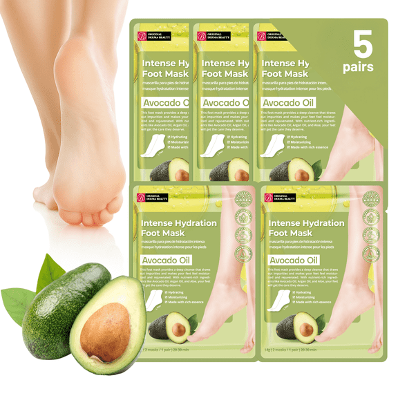 Original Derma Beauty 5-Pairs Moisturizing Foot Mask for All Skin Types, Avocado Oil