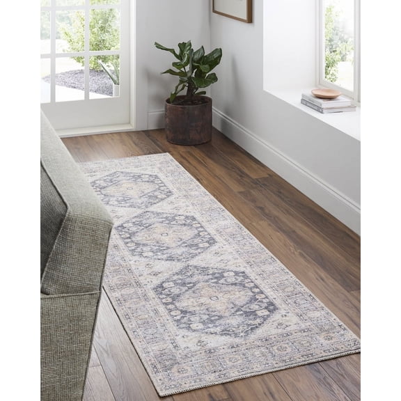 Livabliss x Vivir Lorelai Vintage Washable Runner Area Rug, 2'7" x 7'10", Beige, (3' x 8')