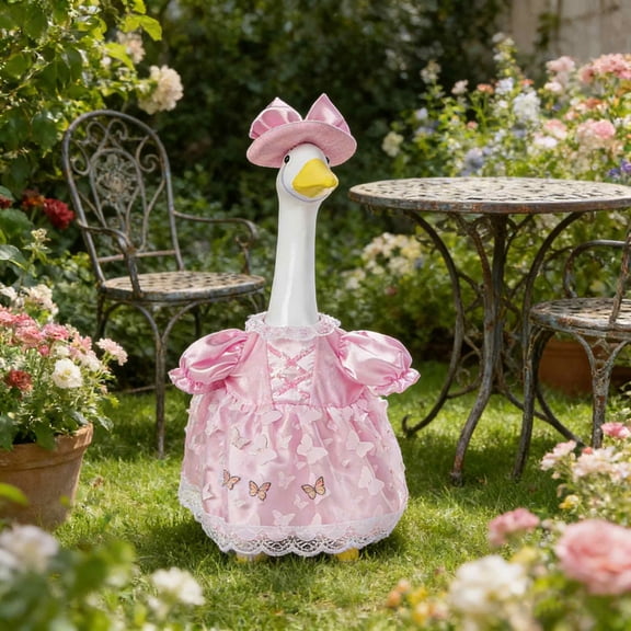 POLISE Spaces Goose Tutu Outfit Butterfly Princess Costume, 23 Inch Porch Goose Clothes with Tulles Skirt Bow Headband, Spring Summer Seasonal Lawn Decoration Set for Outdoor Garden Yard