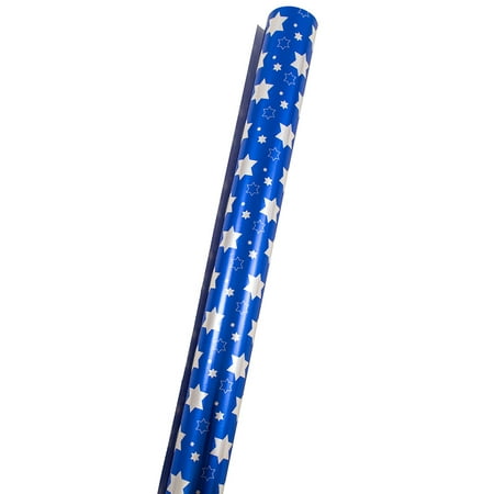 JAM Paper Holiday Wrapping Paper, 25 Sq Ft, Hanukkah Stars Blue Gift Wrap Roll, Sold