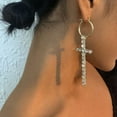 thumbnail image 2 of Pendientes de cruz con diamantes de imitación, pendientes brillantes, pendientes largos colgantes, pendientes de cruz colgantes para mujeres y niñas, 2 of 5