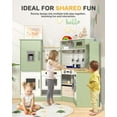 thumbnail image 3 of ZENPETIO Corner Wooden Play Kitchen Set for Kids Age 3+ w/Lights Sounds Stove Microwave Ice Maker Accessories Calendar Toddlers Pretend Play Kitchen Playset Green, 3 of 8