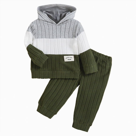 TOWED22 Baby Boy Clothes Long Sleeve Color Block Hoodie Sweatshirt and Sweatpants Fall Winter Sweatsuit Set,Green,18-24 M