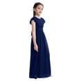 thumbnail image 2 of DPOIS Flower Girls Ruched Chiffon Weeding Bridesmaid Dresses Flutter Sleeves Pageant Prom Long Dress Navy Blue 14, 2 of 7