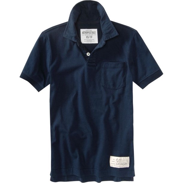 Aeropostale - Polo de rugby para hombre con bolsillo sólido, azul, pequeño