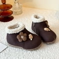 thumbnail image 3 of Toddler Girls Snow Boots Cute Knit Bowtie Floral Fuzzy Lined Winter Booties Side Zipper Nonslip Flat Ankle Boots 11 Little Kid Coffee, 3 of 6