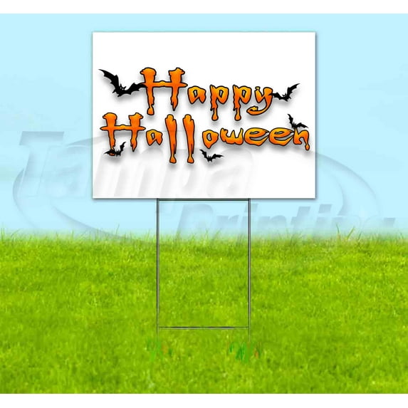 Happy Halloween V10 Orange Goo (18" x 24") Yard Sign, Includes Metal Step Stake