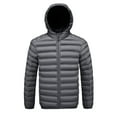 thumbnail image 2 of Wrtxtat Men's Jacket Winter Warm Heavyweight Solid Color Full Zip Puffer Jackets Detachable Hood Windproof Puffy Outerwear Gray L, 2 of 5