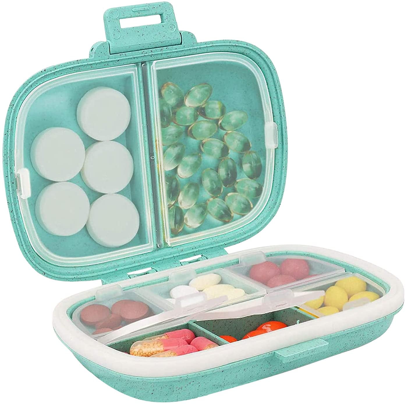 Tnvee 2 Pack 8 Compartments Travel Pill Organizer Moisture Proof Small Pill Box for Pocket Purse Daily Pill Case Portable Medicine Vitamin Holder
