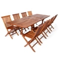 thumbnail image 1 of All Things Cedar 9-Piece Twin Butterfly Leaf Teak Extension Table Folding Chair Set with White Cushions, 1 of 2