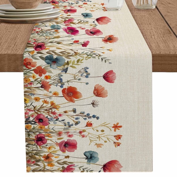 nqOlkjepod Pink Orange Teal Spring Floral Table Runner 120 Inches Long Farmhouse Dress Scarves, Watercolor Botanical Summer Flowers Dining Tablerunner for Coffee Table/Kitchen Island/Party, 13"x120"