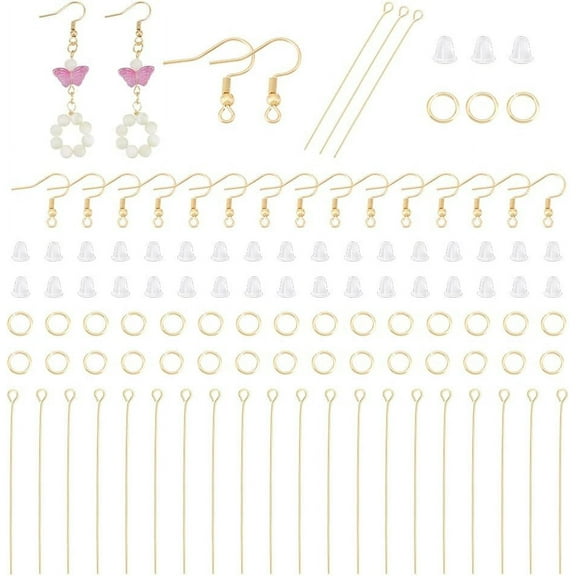 DIY Earring Making Finding Kit Including 304 Stainless Steel Earring Hooks & Open Jump Rings & Eye Pin Plastic Ear Nuts Golden 400pcs/box