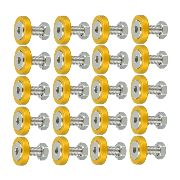 20 Pcs Car Motorcycle Gold Tone M6 Fender Bumper Washer Bolt Nut Kit Aluminum Alloy Engine Bay Fastener