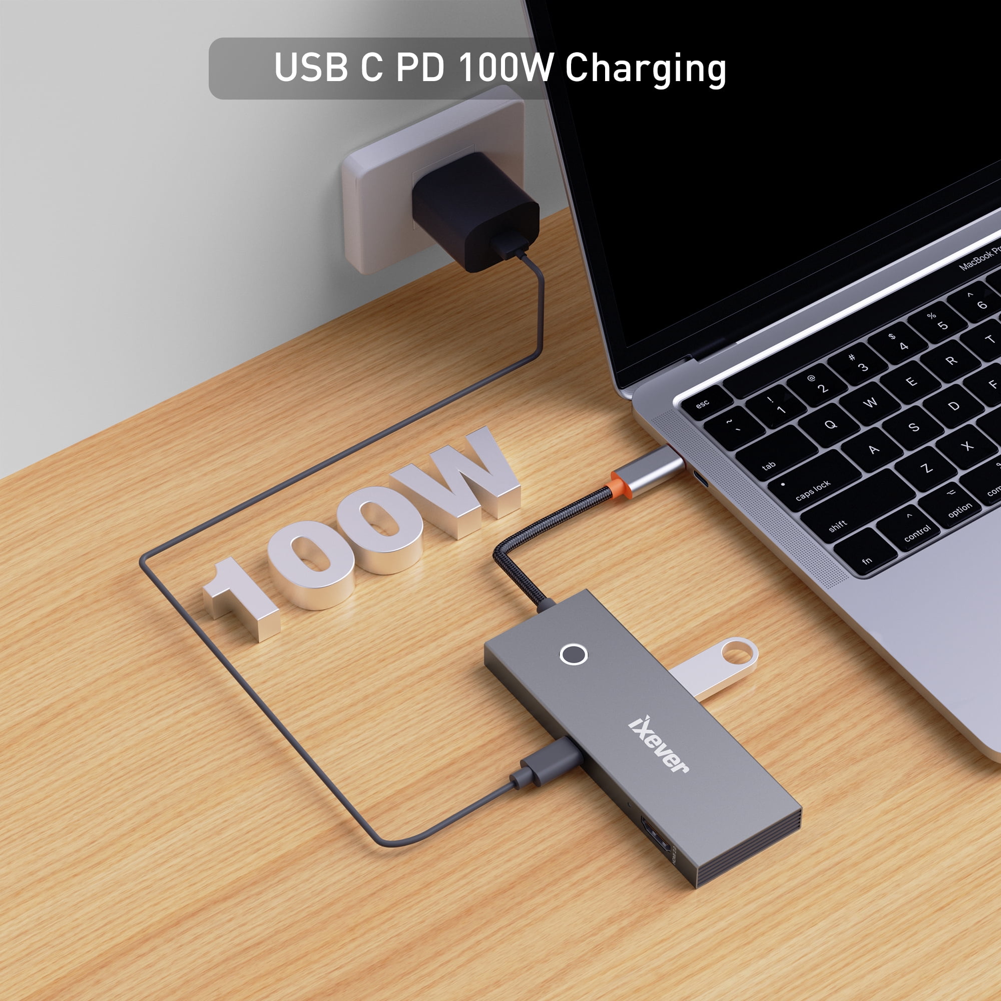USB C Docking Station 6-in1, iXever USB Type C to HDMI 2.0 4K@60Hz, 2x USB 3.0 HUB, USB Type C, PD 100W Charging Ports