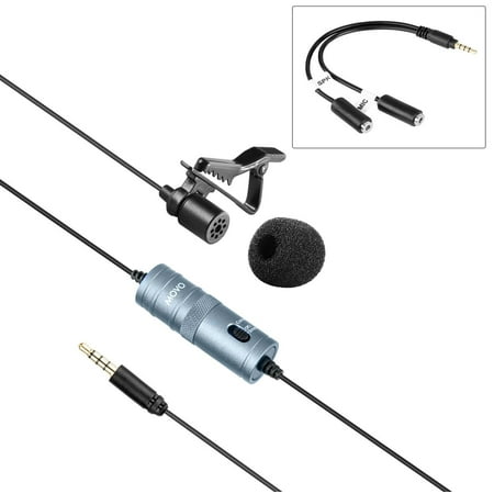 Movo LV1 Lavalier Lapel Clip-on Omnidirectional Condenser Microphone with Headphone Monitoring for DSLR Cameras, Camcorders & iPhone / Android Smartphones (Gray)