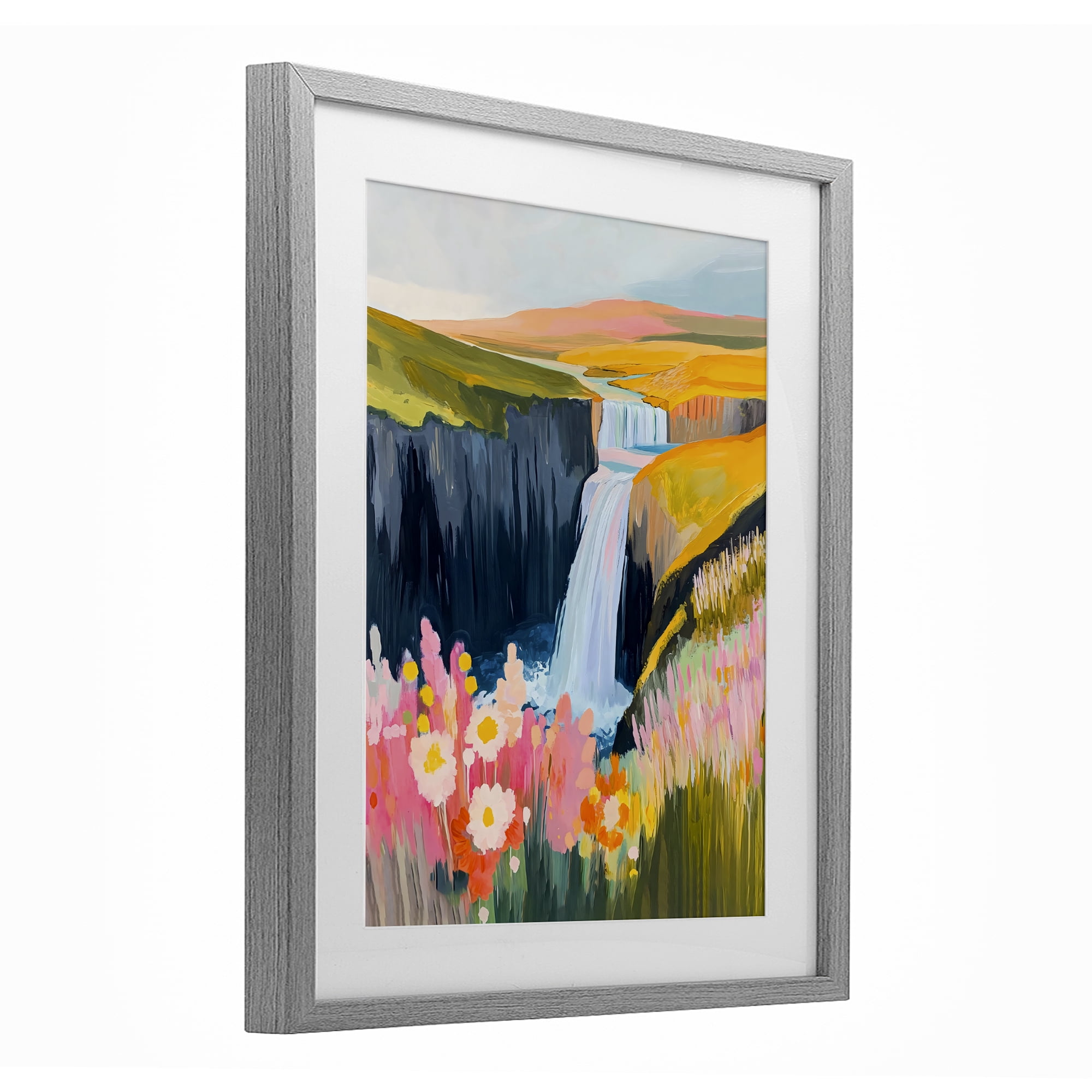 Stupell Industries Colorful Waterfall in Valley Gray Framed Print Under Glass, design by The Prints Vibe