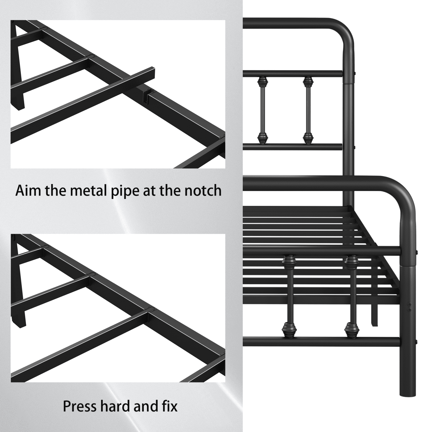 Youmumeub Queen Size Metal Platform Bed Frame with Headboard, Reinforced Sturdy Structure, Noise-Free, Ample Under Bed Storage, No Box Spring Needed, Black