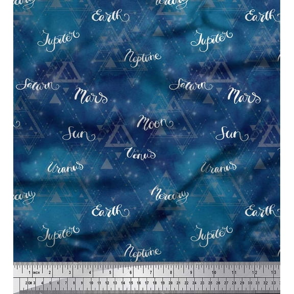 Soimoi Silk Fabric Triangle & Planets Name Galaxy Print Sewing Fabric Yard 42 Inch Wide