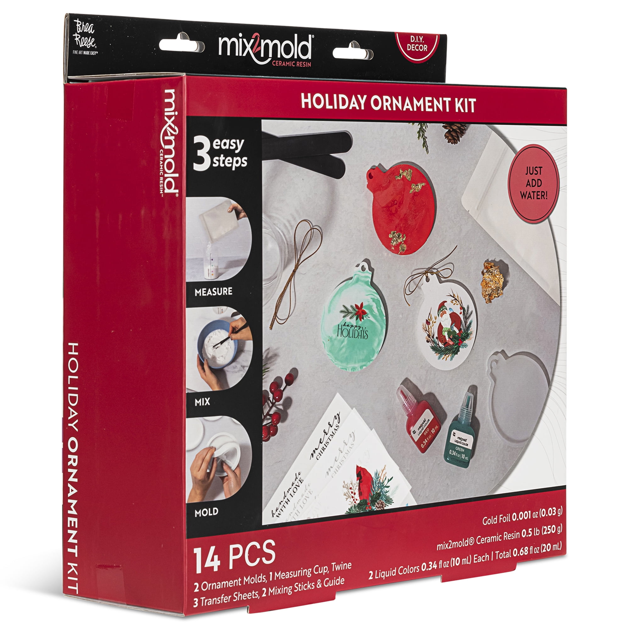 Brea Reese: Mix2Mold Ceramic Resin Holiday Ornament Kit - DIY 6 Resin Ornaments, All-In-1 Mold Craft Kit, Holiday-Themed, Festive Adult Art Activity